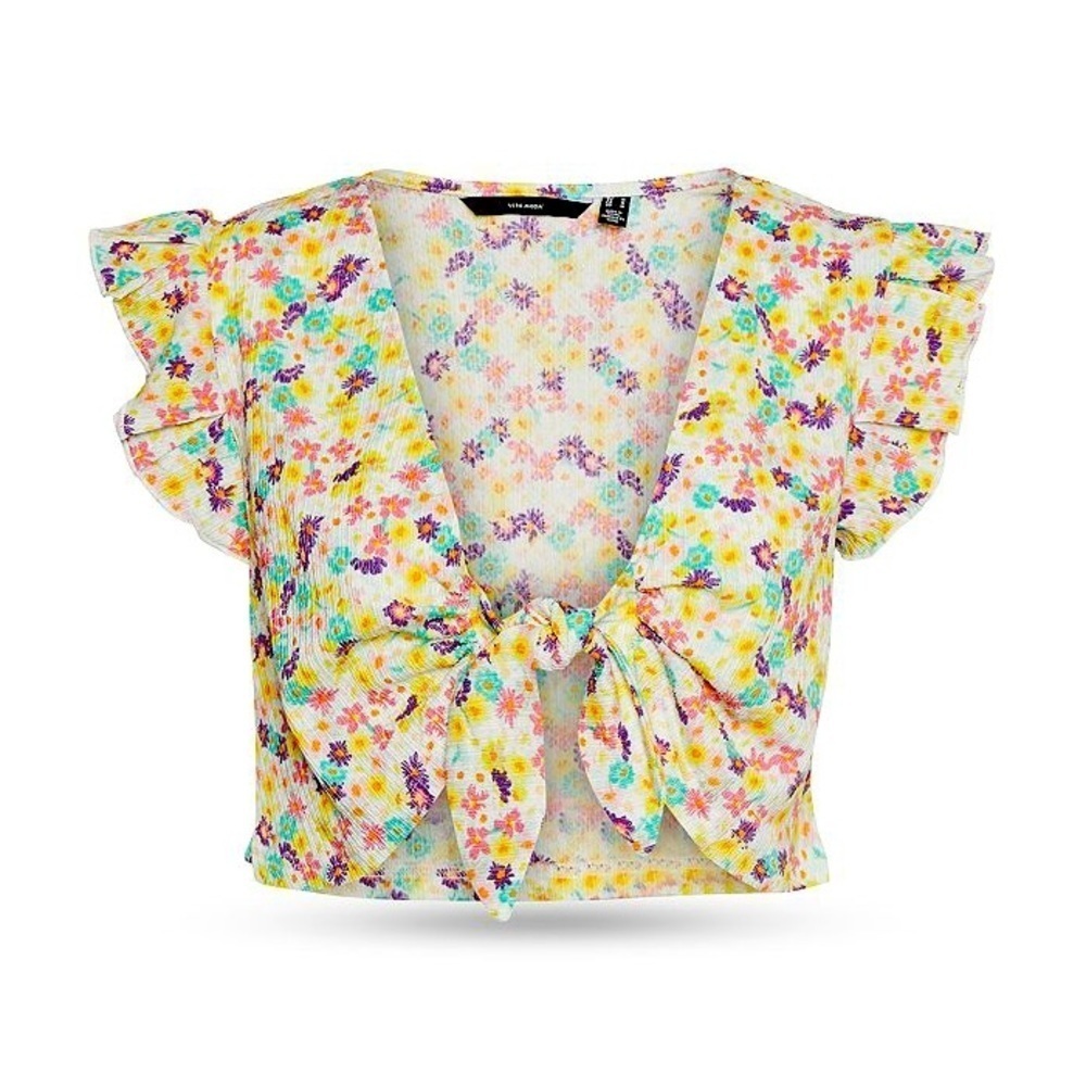 Vero Moda Floral Print Tie Crop Top NWT